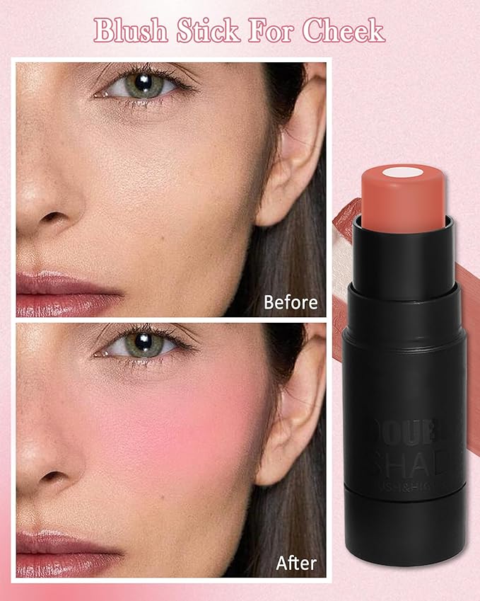Cream Blush Stick Makeup for Cheeks, Multi Blush & Highlighter Contour Stick, Long Lasting Waterproof Creme Blush Bronzer Stick, Lightweight Matte and Dewy Finish, Face Shaping Makeup for Women-04