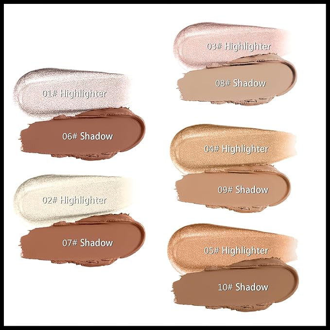 MIELIKKI 2Pcs Cream Contour Stick Makeup, Highlighter Stick and Bronzer Stick for Face Sculpting, Easy to Apply & Blend, Long Lasting, Waterproof, Matte Finish,0409