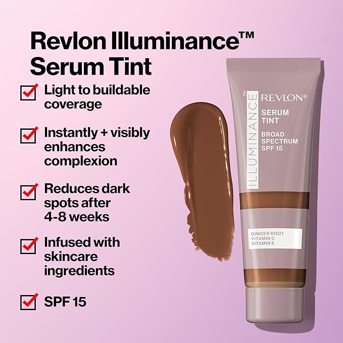 Revlon Illuminance Tinted Serum, Triple Hyaluronic Acid, Evens Out Skin Tone Over Time and Hydrates All Day, SPF 15, 601 Soft Nutmeg, 0.94 fl oz.