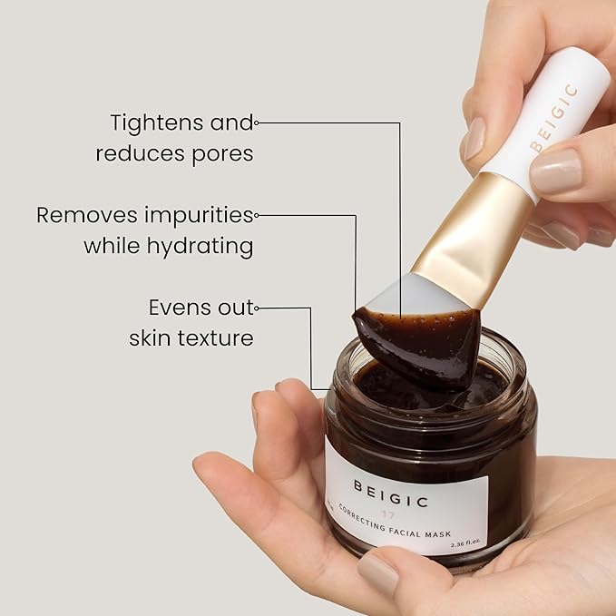 BEIGIC Correcting Facial Mask - Vegan Pore Tightening Face Mask with Coffee Bean Powders, Sucrose & Coconut Oil for smooth, even-toned & moisturized skin (2.36 Fl. Oz)