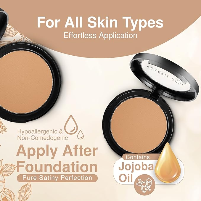 Frankie Rose Cosmetics Powder Foundation – Full Coverage Face Powder For Pores & Imperfections, Evens Out Skin Tone & Shine-Control | 58 Grams (Olive)