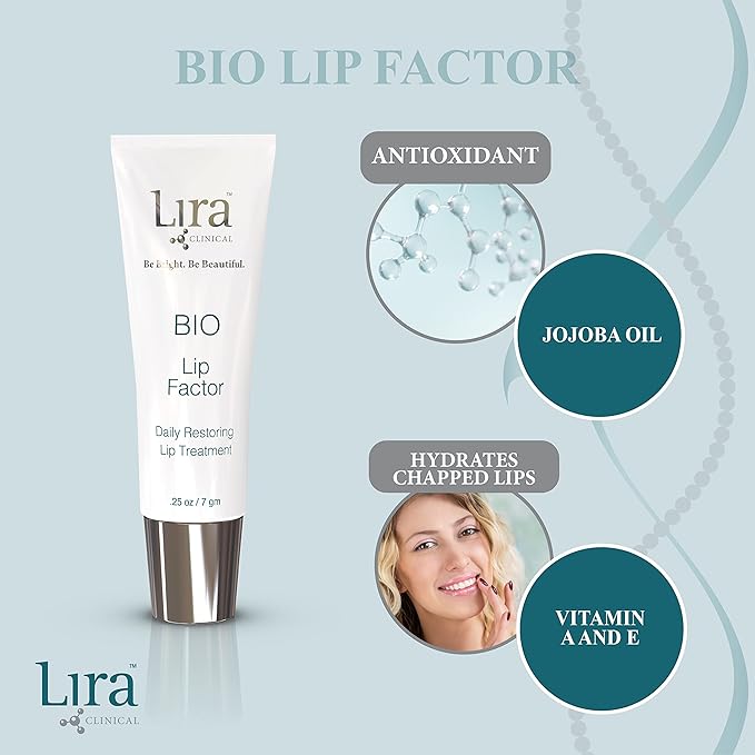 Lira Clinical Bio Lip Factor - Lip Balm SPF 15 for Soft, Full, and Supple Lips - Lip Treatment with Peptides, Vitamin C, E, Jojoba Oil, Avocado Oil - Lip Moisturizer for Dry Lips - 0.25 Ounce