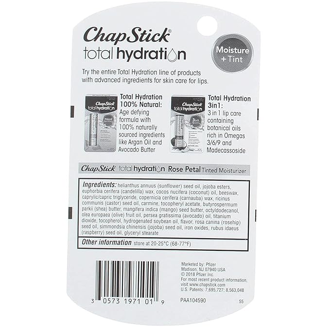 ChapStick Total Hydration Rose Petal 0.12 oz (Pack of 2)