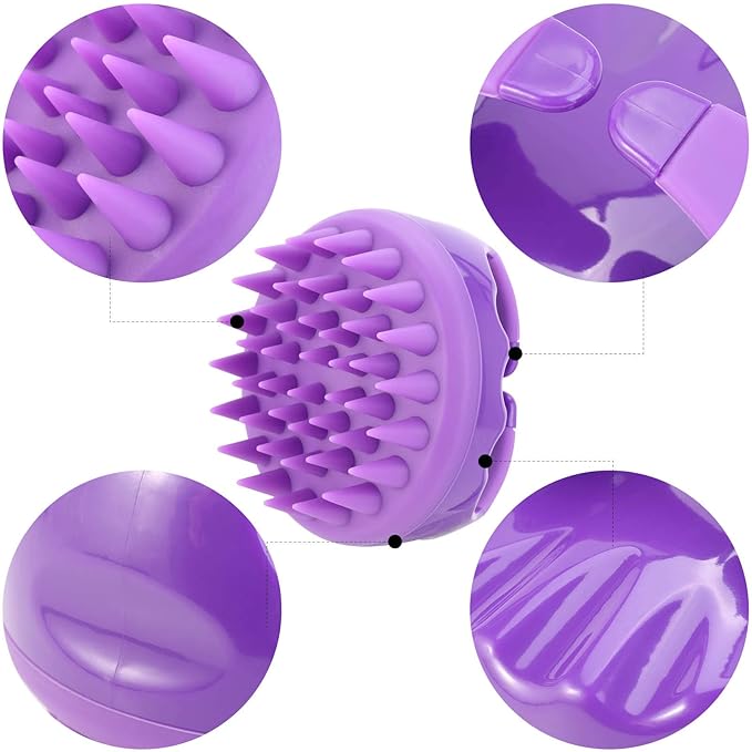 BTYMS Silicone Scalp Scrubber Hair Shampoo Brush, Head Scrubber Hair Wash Brush Cleansing Dandruff Brush - Purple