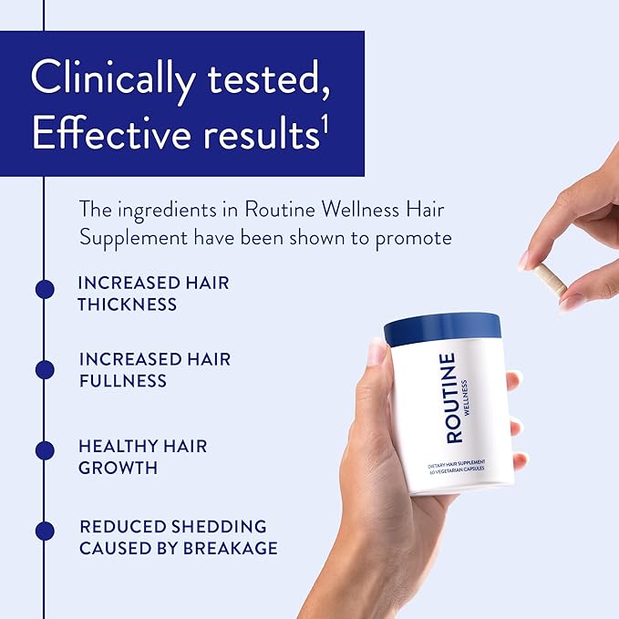 Routine Wellness Hair Growth Supplement - Clinically Proven for Thicker, Fuller Hair - Reduces Wrinkles, Fine Lines - Gluten Free, Ideal for Women & Men with Thinning Hair - 2 Bottles, 60 Day Supply