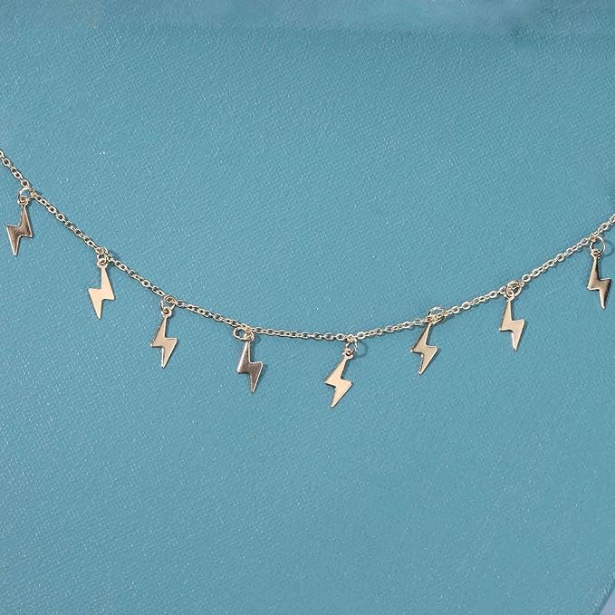 Boho Lighting Bolt Choker Necklace Gold Dangle Thunder Necklace Minimalist Collar Chain Necklace Weather Necklace Jewelry for Women and Girls