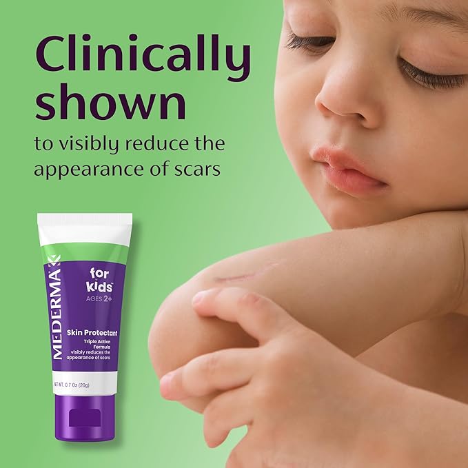 Mederma Scar Gel for Kids - Reduces Appearance of Old & New Scars from Cuts, Burns, Surgery, Insect Bites & Scrapes, Grape Scented, Goes on Purple & Rubs in Clear, Ages 2+, 0.70 Oz