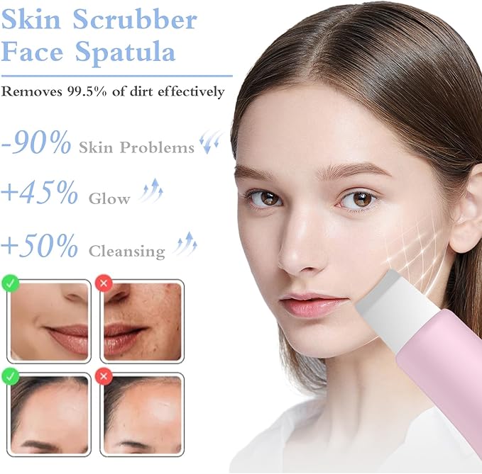 Skin Scrubber Face Spatula Skin Spatula Pore Cleaner Blackhead Remover Tools for Facial Deep Cleansing Skin Care Tool for Men and Women (Pink)