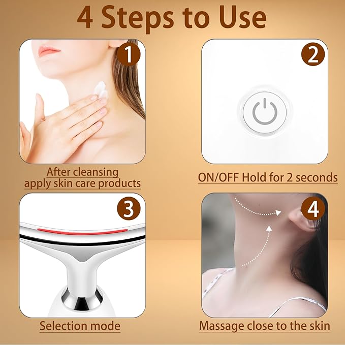 VGY 7-in-1 Face Massager Tool with Heat, Red Light Therapy for Face, Wrinkles, Double Chin (White)