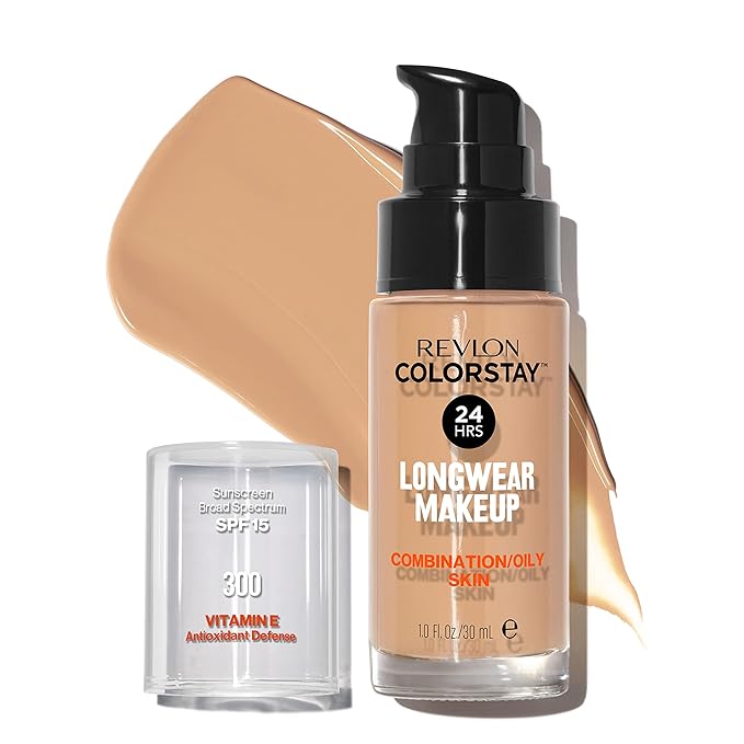Revlon Liquid Foundation, ColorStay Face Makeup for Combination & Oily Skin, SPF 15, Medium-Full Coverage with Matte Finish, Golden Beige (300), 1.0 oz