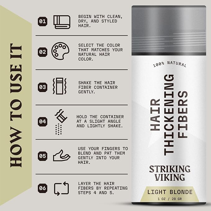 Striking Viking Hair Fibers for Thinning Hair - Building Fibers (Light Blonde) 28g - Naturally Derived Formula - Long Lasting Powder for Undetectable, Thicker Looking Results for Men & Women