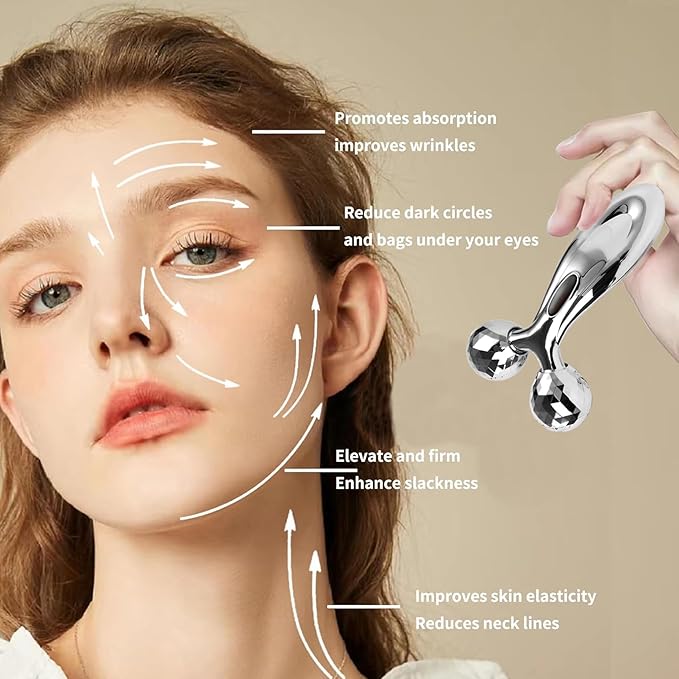 Stainless Steel Gua Sha and Face Roller Set,Metal Face Roller Gua Sha Massage Tool for Face Neck Eye Body Skin Care,Facial Roller for Women