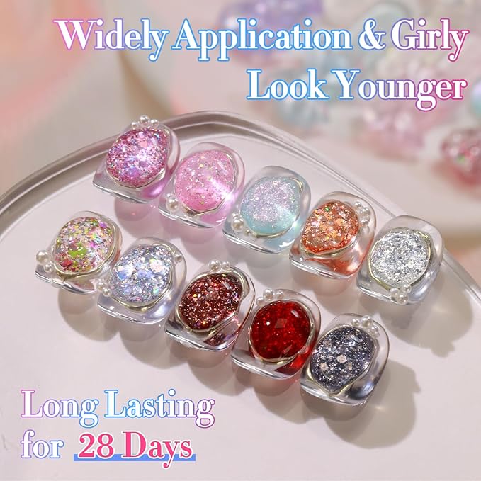 Double Rhythm 28Pcs 0.5Oz Glitter Gel Nail Polish Set Same Color Same Bottle Soak Off Gel Polish Kit Nail Art Manicure Salon DIY at Home (Sparkle Pearl Shimmer Collection-T24-9)