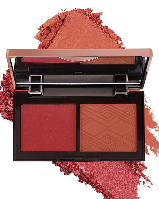 Matte Blush Powder Palette-2Colors Cruelty-Free Buildable Facial Cheek Blusher Pressed Powder Light Luxury Blush Contour Palette for Face,Longlasting Makeup Palette,Valentine's Day Gift for Women-04