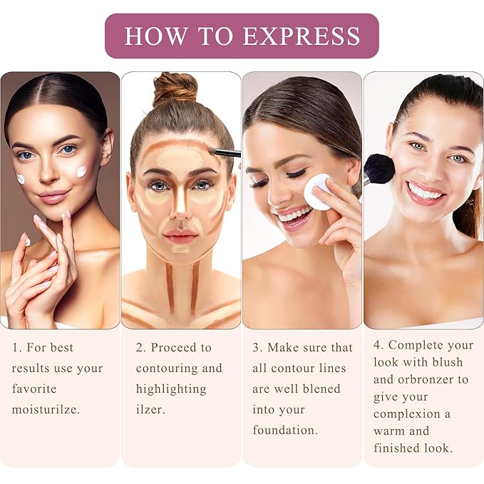 Youngfocus Cosmetics Cream Contour Best 8 Colors and Highlighting Makeup Kit - Contouring Foundation/Concealer Palette - Vegan & Cruelty Free - Step-by-Step Instructions Included