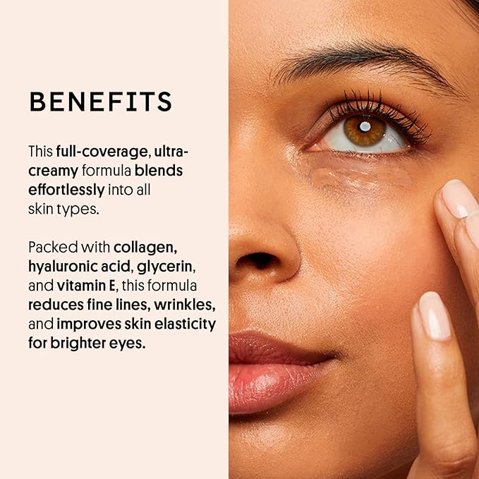 Winky Lux Peeper Perfect Under Eye Concealer, Makeup & Eye Brightener, Full Coverage Concealer for Dark Circles, Color Corrector & Eye Primer, With Collagen, Hyaluronic Acid & Vitamin E (Medium)