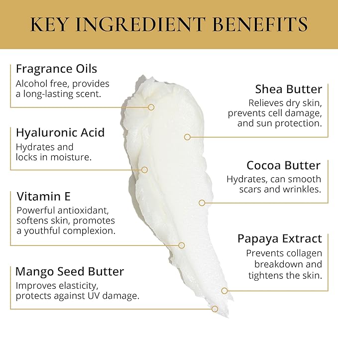 LUXURY LIFE BUTTER - Irresistibly Scented Body Butter with Hyaluronic Acid for Ultimate Moisture. Hydrates for a Non-Greasy Glamorous Glow (Dessert, Presidential and Peach Smoke)