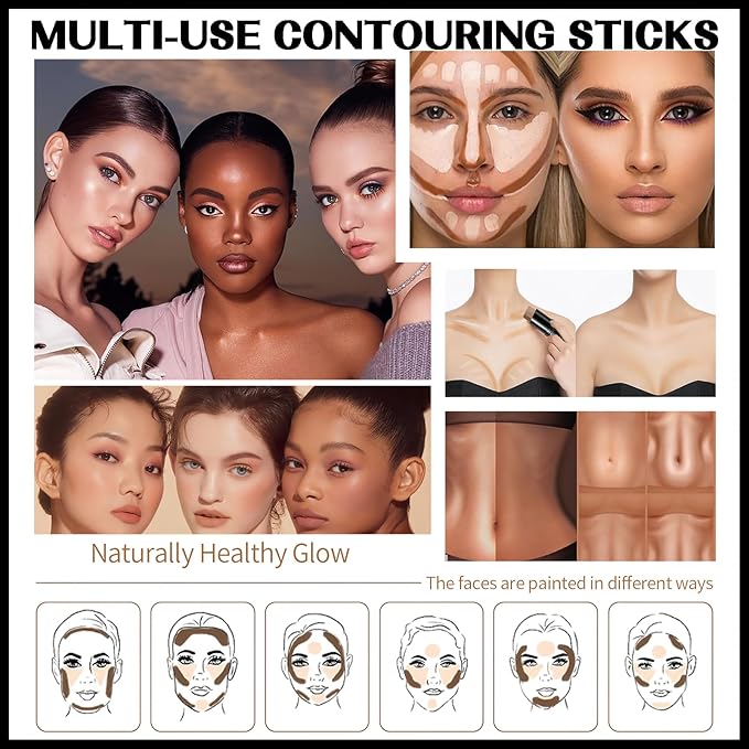 MIELIKKI 2Pcs Cream Contour Stick Makeup, Highlighter Stick and Bronzer Stick for Face Sculpting, Easy to Apply & Blend, Long Lasting, Waterproof, Matte Finish,0409
