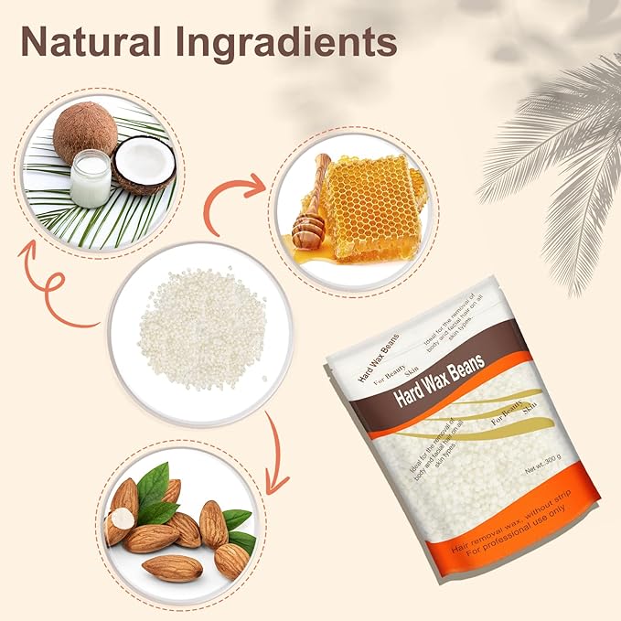 Hard Wax Beads for Hair Removal, Wax Beans for Sensitive Skin, 300g (10 Oz)/bag (Coconut), Unisex, Full Body Waxing, Painless and Effective for Sensitive Skin Hair Removal