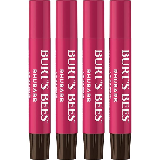 Burt's Bees Shimmer Lip Tint Set, Tinted Lip Balm Stick, Moisturizing for All Day Hydration with Natural Origin Glowy Pigmented Finish & Buildable Color, Rhubarb (4-Pack)