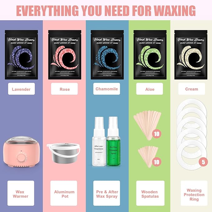 Waxing Kit - TIKESI Wax Warmer for Hair Removal, Hard Wax Kit with 14oz 5 Bags Hard Wax Beans for Full Body, Legs, Face, Eyebrows, Bikini, Brazilian Waxing Kit for Women Men