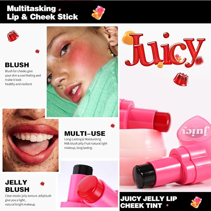 Cooling Water Jelly Tint Stick，Multi-Use Juicy Love Blush, 3-In-1cheek Blush & Eyeshadow & Lip Tinted Long-Lasting Moisture Stick，Bouncy Jelly Texture，Creates A Moist Watercolor Effect (#04, 0.32oz)