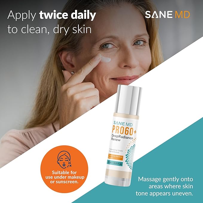 SANE MD PRO60+ DeepRadiance Renew™ Dark Spot Corrector for Face - Even Skin Tone, Radiance and Hydration - Skincare for Adults 60+, 15ml (1 bottle)