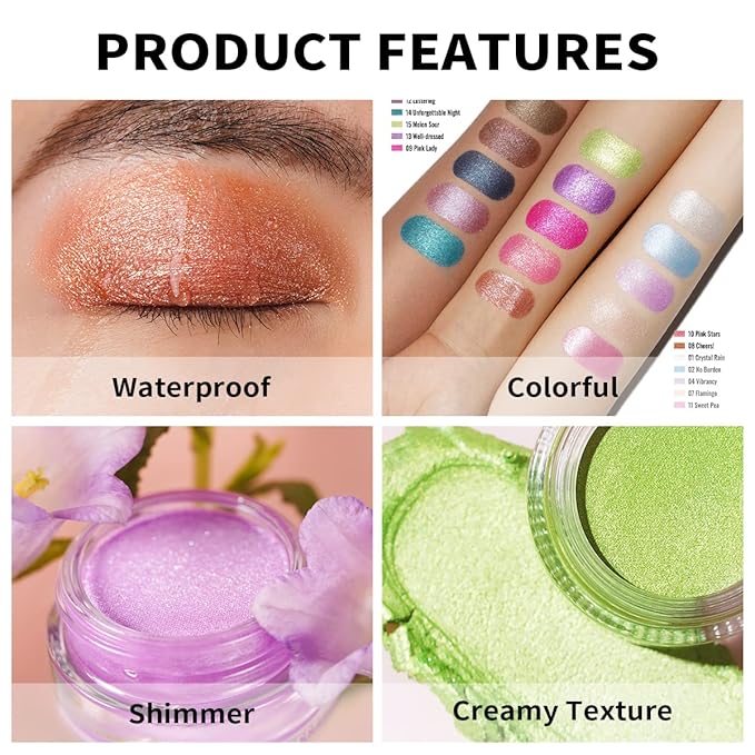 Oulac Warm Peach Glitter Cream Eyeshadow also as Highlighter, Large Capacity with Moisturizing Smooth Formula. Highly Pigmented Shimmer Eye Makeup.Waterproof,6g (08)