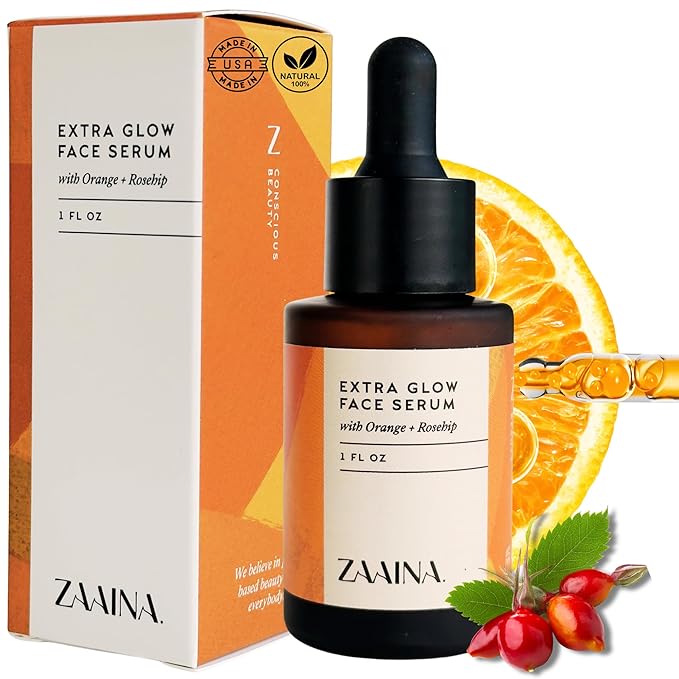 ZAAINA Extra Glow Face Serum – Hydrating Face Oil for Dry, Dull & Sensitive Skin – Lightweight Moisturizer & Natural Primer for Makeup – With Rosehip Oil, Pumpkin Seed & Vitamin E – 1oz Bottle