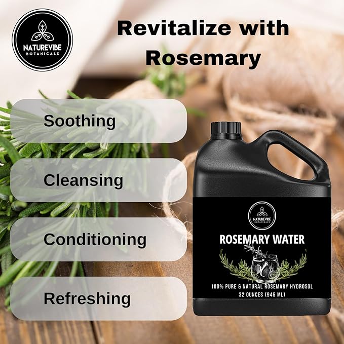 Naturevibe Botanicals Rosemary Water 32 Ounces | 100% Pure and Natural | Great for Skin Care and Hair Care