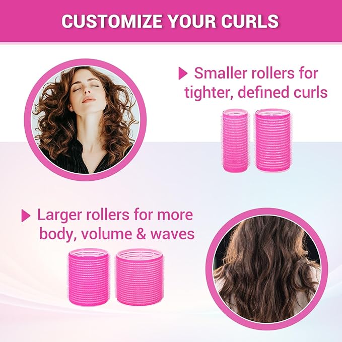 Rollers Hair Curlers 49 Pcs Set with 24Pcs Self Grip Hair Rollers 4 Sizes and 24 Pcs Hair Clips for Blowout Look Long Medium Short Thick Hair Volume