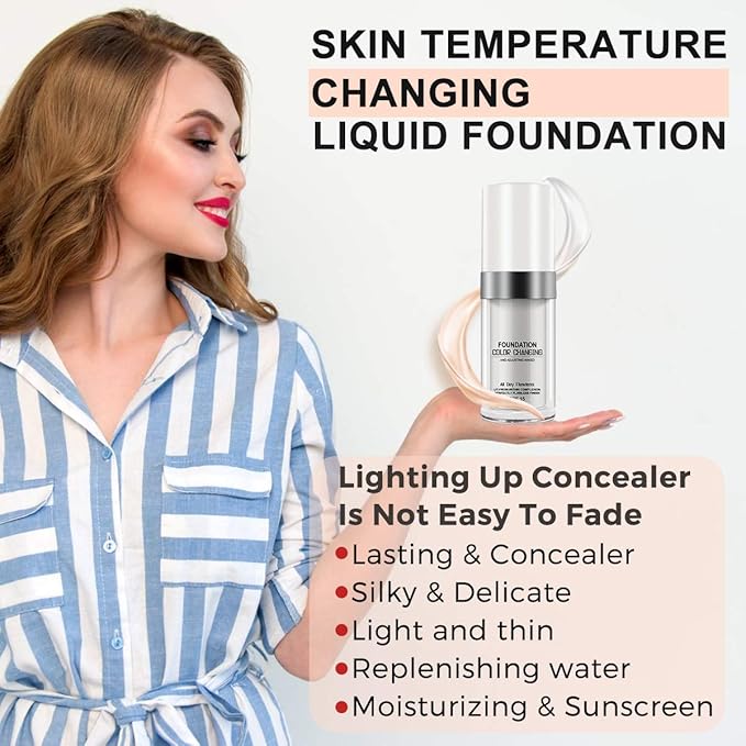 30ML Flawless Colour Changing Warm Skin Tone Foundation,Naturally Blends Moisturizing foundation makeup,Long Lasting Waterproof Poreless Liquid Foundation SPF 15 for Face Makeup
