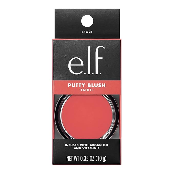 e.l.f. Putty Blush, Creamy & Ultra Pigmented Formula, Lightweight, Buildable Formula, Infused with Argan Oil & Vitamin E, Vegan & Cruelty-Free, Tahiti