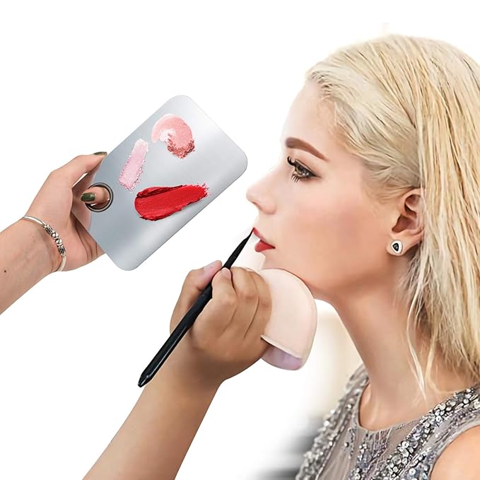 Makeup Mixing Palette, Upgrad Stainless Steel Metal Mixing Tray with Spatula Artist Tool for Mixing Foundation Nail-Art