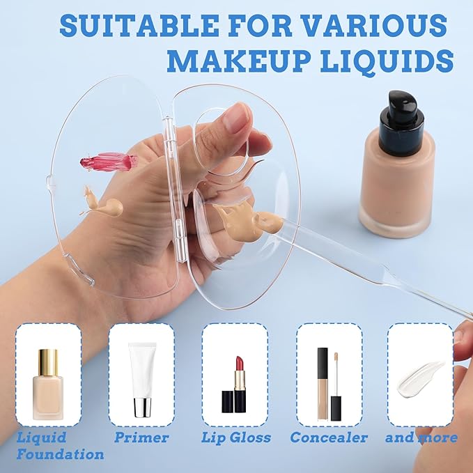 Makeup Mixing Palette, Handheld Foundation Mixing Palette with Foundation Spatula, 180 Degree Expansion Makeup Palette Tray for Makeup Artist and Beginner, Lipstick Eyeshadow Foundation Color Test