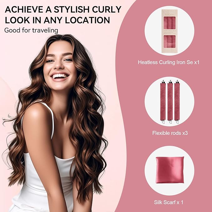 Heatless Curls Overnight Set - Jumbo Overnight Hair Curlers to Sleep In, Soft Velvet Hair Rollers for Women, No Damage Curls Styling Tools 3pcs