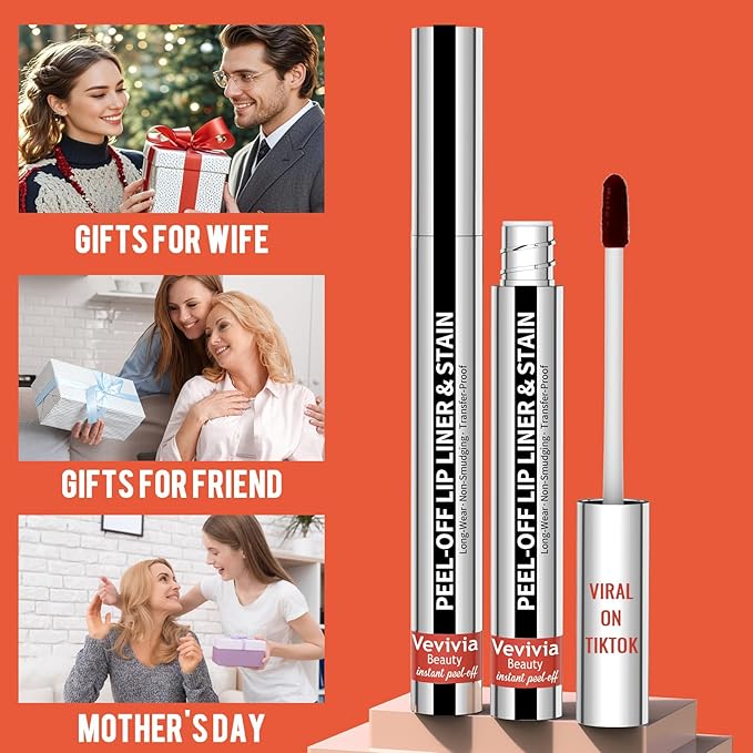 2pcs Lip Stain Peel Off - Lip Liner Stain Long Lasting Waterproof,2-in-1 Lip Liner with Tweezer Nude Matte,Non-Stick Cup,Highly Pigmented，Natural Finish,Stay On All Day,Perfect for Gift (Nude+Mauve)