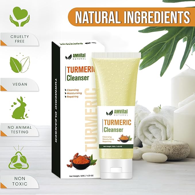 Turmeric Face Wash - Turmeric Facial-Cleanser with Aloe Vera, Vitamin E, and Natural Extracts - Lightweight Daily Gel Face Wash for All Skin Types - 120ml