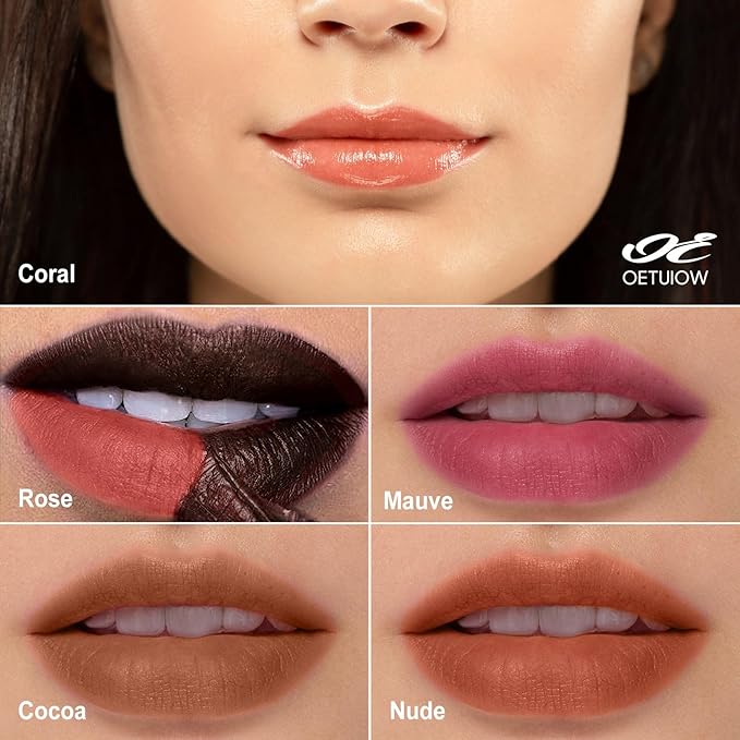 OETUIOW Lip Stain Long Lasting & Waterproof Lip Liner, Non-Stick Cup Highly Pigmented Natural Finish, Lip Gloss for All-Day Color Hold (Rose)