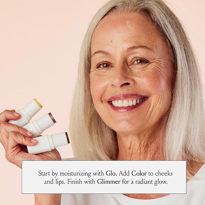 BOOM! by Cindy Joseph Boomstick Trio - 3 Pack Boom Makeup Sticks - Blush Stick in Berry, Highlighter Stick & Moisturizer Stick - Multi-Use Vegan Makeup Sticks for Older Women & Mature Skin