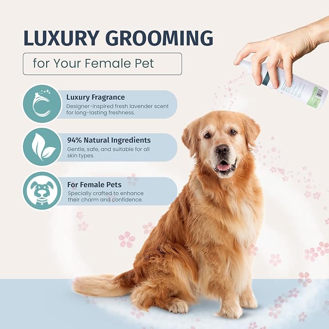 Natural Pet Cologne - Powdery Floral Scent, 3-in-1 Deodorizing, Conditioning & Moisturizing Spray for Dogs & Cats - Long Lasting. Daily Use, 8 fl oz (Female Pet)