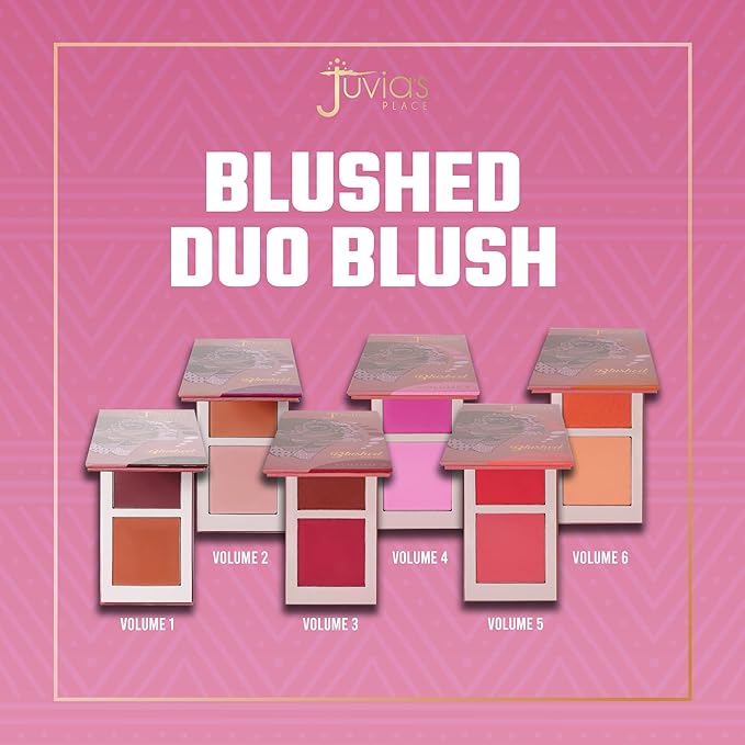 Juvia's Place Blushed Duo Blush Volume3 - Two Tone Pigmented Buildable Pressed Mineral Powder - Rosy Natural Cheeks Matte Fresh Finish for All Skin Color