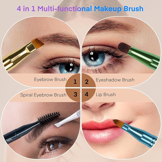 Unaone 4 in 1 Makeup Brush - Lip Brush for Lipstick, Eyebrow, Eyeshadow, Spiral Eyebrow Portable Detachable Multi-functional Lipstick Brush for Makeup