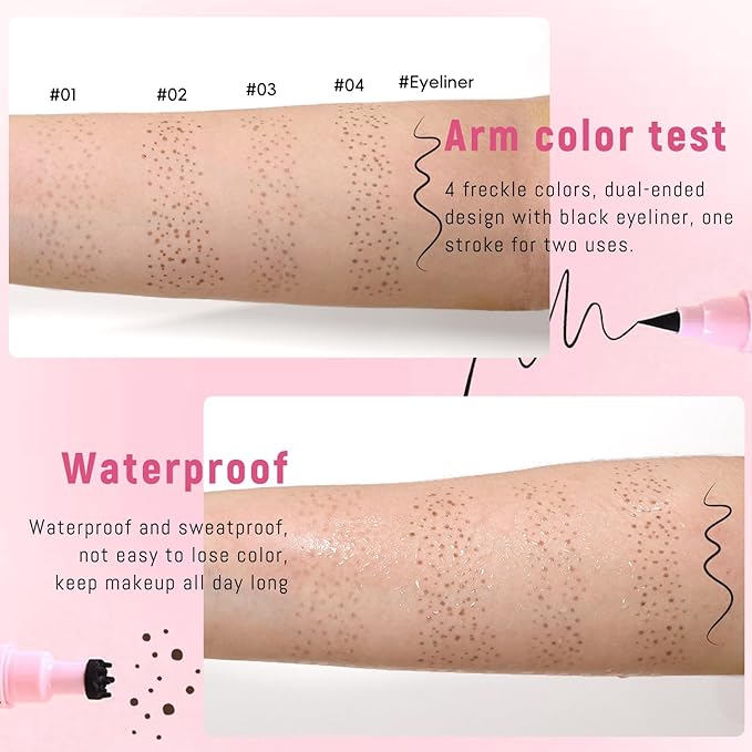 Freckle Stamp with Eyeliner Pen 2 in 1 for Natural Lifelike Faux Freckle Waterproof Fake Freckles Stain Marker for Sunkissed Makeup #Espresso&Black