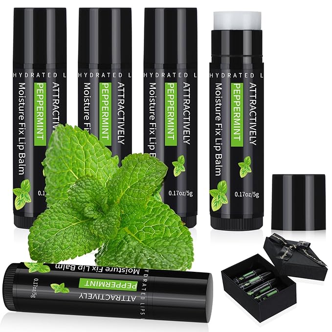 4 Pcs Lip Balm with Gift Box for Men Raffia Grass Organic Natural Beeswax Lip Balm for Father's Day Gifts Women Adults Teens Dry Chapped Lips Care Product