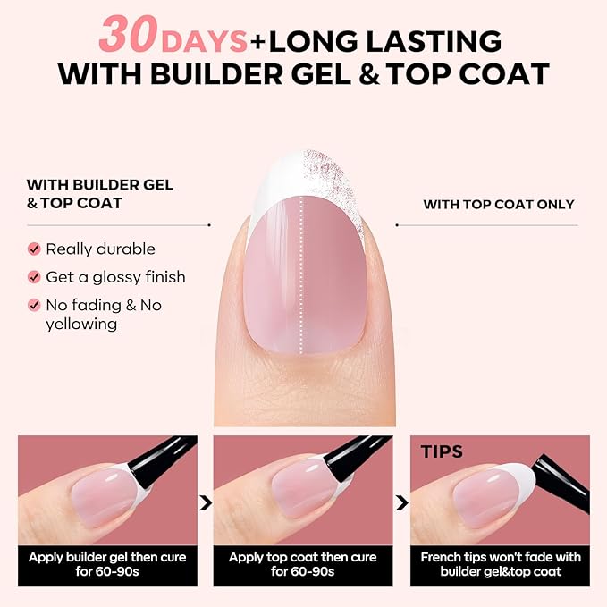 Modelones Gel Nail Kit, Press On Nails Kit with LED Light, 150 PCS Short Pink Almond, 15 Sizes French Tip Press on Nails, NailBoxie Pre-Colored Nail Tips for Easy DIY Nail Art