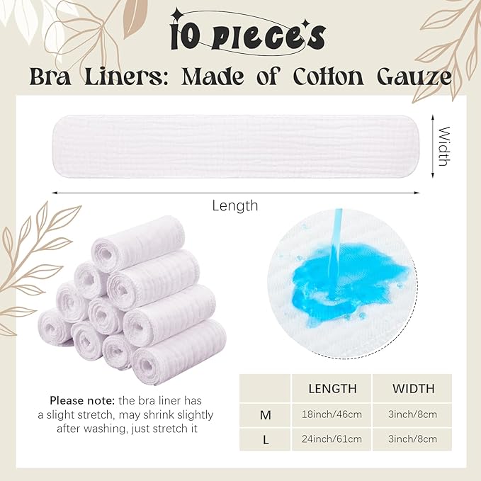 Toulite 10 Pcs 6 Layer Bra Liner Sweating, Cotton Sweat Liner Under Bra Pad Breast Washable Rectangle Absorb for Women Supply