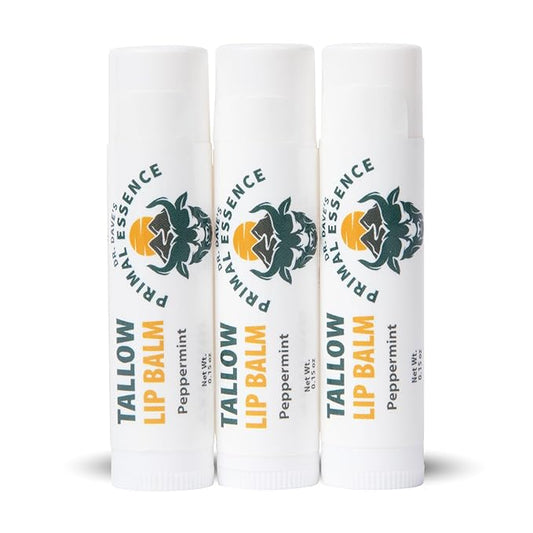Moisturizing Tallow Lip Balm – Grass-Fed Beef Tallow with Organic Coconut Oil, Beeswax, and Vitamin E – Peppermint – Lip Balm Set – Travel Essential – 3-Pack