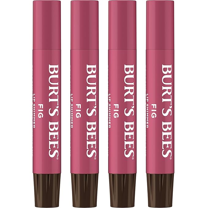 Burt's Bees Shimmer Lip Tint Set, Tinted Lip Balm Stick, Moisturizing for All Day Hydration with Natural Origin Glowy Pigmented Finish & Buildable Color, Fig (4-Pack)