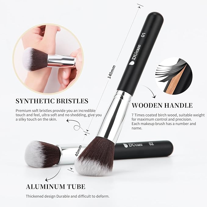 DUcare 15pcs Classic Black Makeup Brush Set with Bag Professional Soft Synthetic Foundation, Blending, Eyeshadow, Powder, Concealer Brushes for Flawless Makeup Application